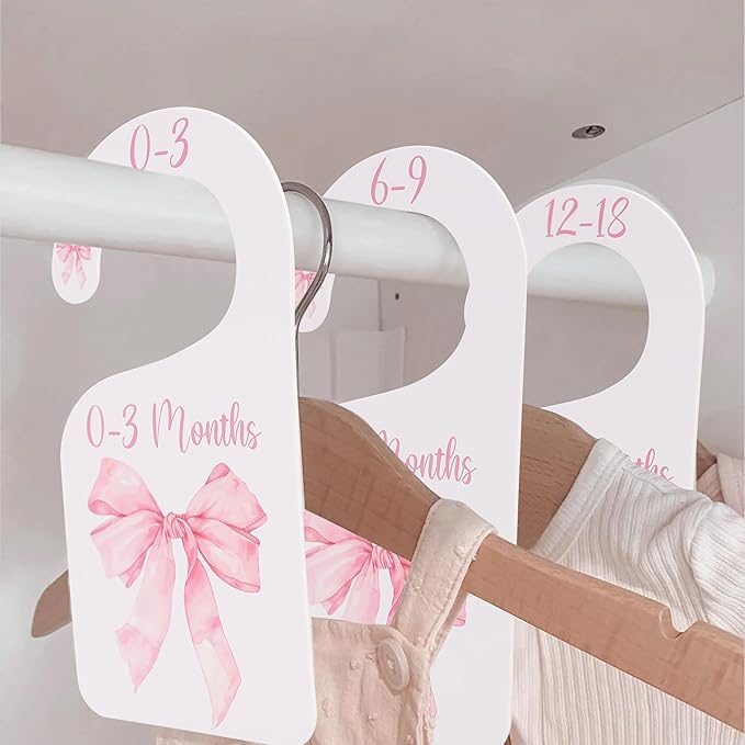 Bow Nursery Closet Dividers - Bow Baby Shower,Girl Closet Dividers,Baby Girl Closet Organizer with Bow,Newborn to 24 Months for Home Nursery (Pink)