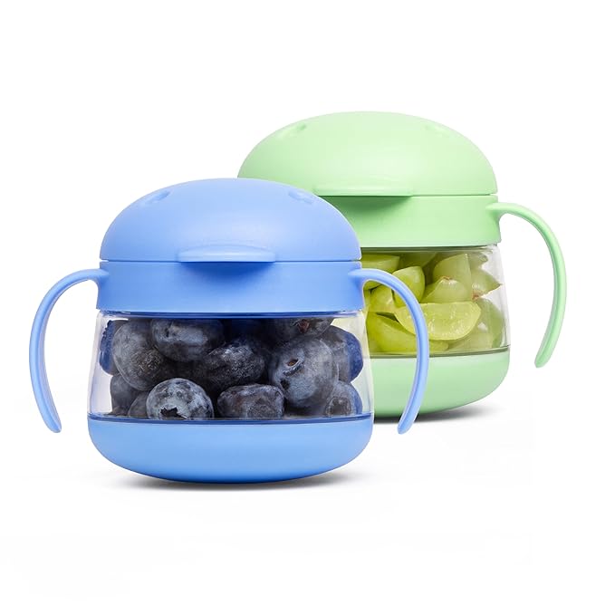 Ubbi Tweat Snack Containers for Kids & Toddlers, BPA-Free Tritan Spill-Proof Toddler Snack Cups, Portable Travel Food Storage, Polaris Blue & Sugar Snap Green | No spill design, Weighted base, Easy opening, Dishwasher safe, Made for small hands