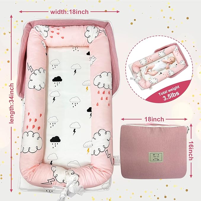 UGRASEA Baby Lounger, Foldable Portable Infant Lounger, Soft Breathable Baby Nest Cover, Suitable for 0-24 Months Newborn Baby Lounger,Home Travel Dual-Purpose Baby Nest (Pink R)