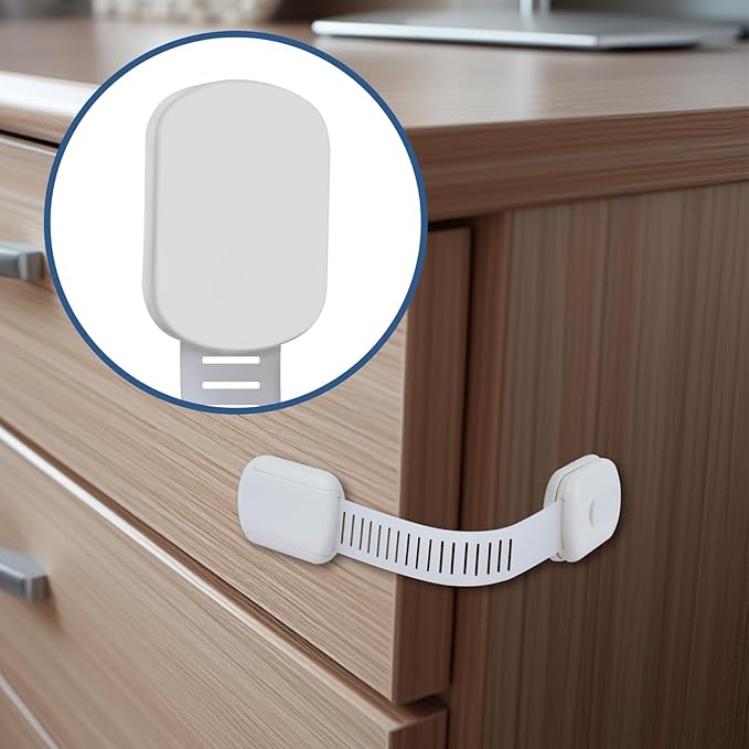 Vkania Child Proof Cabinet Locks - Cabinet Locks Baby Proofing with 3M Adhesives for Refrigerator, Oven, Cupboards, Toilet Seat - Adjustable,Easy Installation,No Drilling (4 Pack)