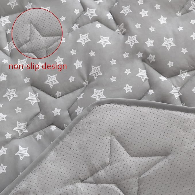 Hexagon Playpen Mat Compatible with POP 'N GO Baby Playpen, 59 Inch Hexagon Playpen Mattress Pad, Non Slip and Padded Play Mat Grey with Star Print