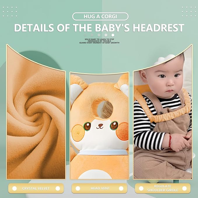 WKC Baby Head Protector Backpack with Knee Pads & Non-Slip Socks, Toddler Safety for Crawling & Walking (Style 13)