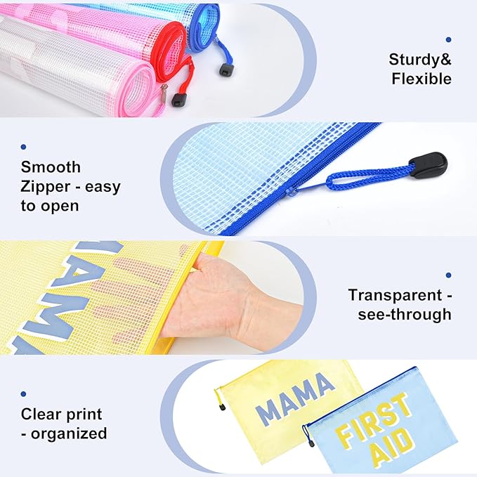 6pcs Hospital Diaper Bag Organizing Pouches for Labor and Delivery, Maternity Essentials Diaper Bag Organizer for Mommy Travel - Blue/Yellow