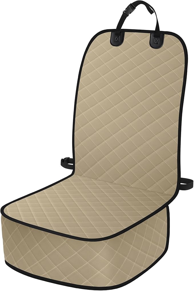 ELONGRIVER Dog Car Seat Covers, Waterproof Front Seat Cover for Dogs, Scratch-Proof, Nonslip Pet Passenger Seat Cover Protector, Universal Fit for Cars Trucks SUVs, Large Size, Khaki