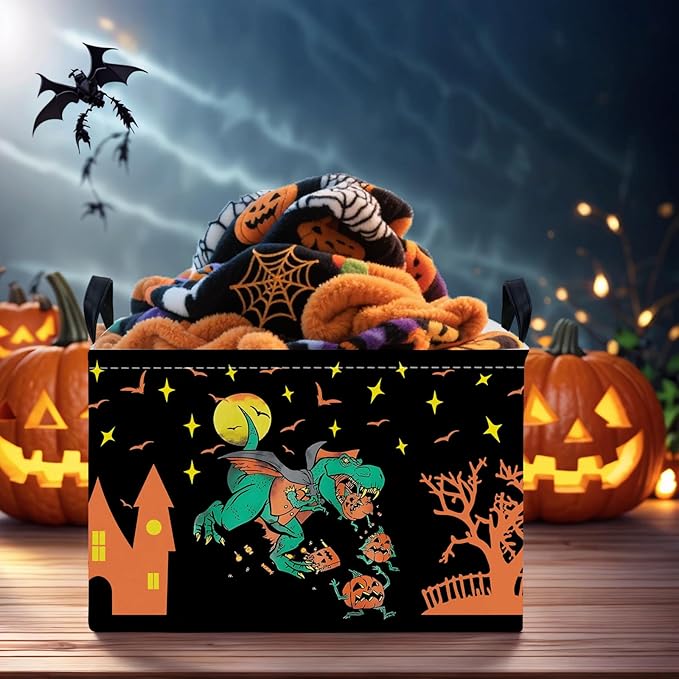 ASKETAM Halloween Basket Gift Cute Pumpkin Ghost Parties Decor Kid Trick or Treat Basket for Boys and Girls Rectangular Storage Bin Box (Dinosaur)