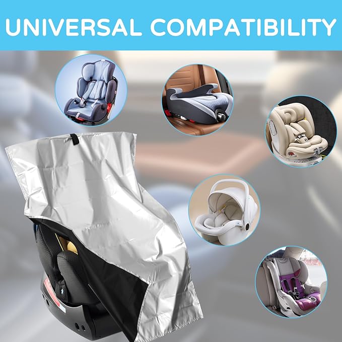 2 PCS Baby Car Seat Sun Shade Cover, Car Seat Heat Protector, Thickened Silver Coated Cloth Cooler Cover Travel Accessories for Infant