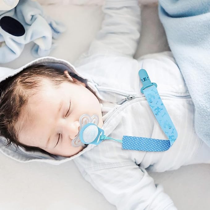 4 Pcs Baby Dummy Strap Clip, Pacifier Clip Dummy Holder Straps with 4 Silicone Adapter, Soother Chains Clips Fit All, Soothers, Teething Toys, Baby Essentials