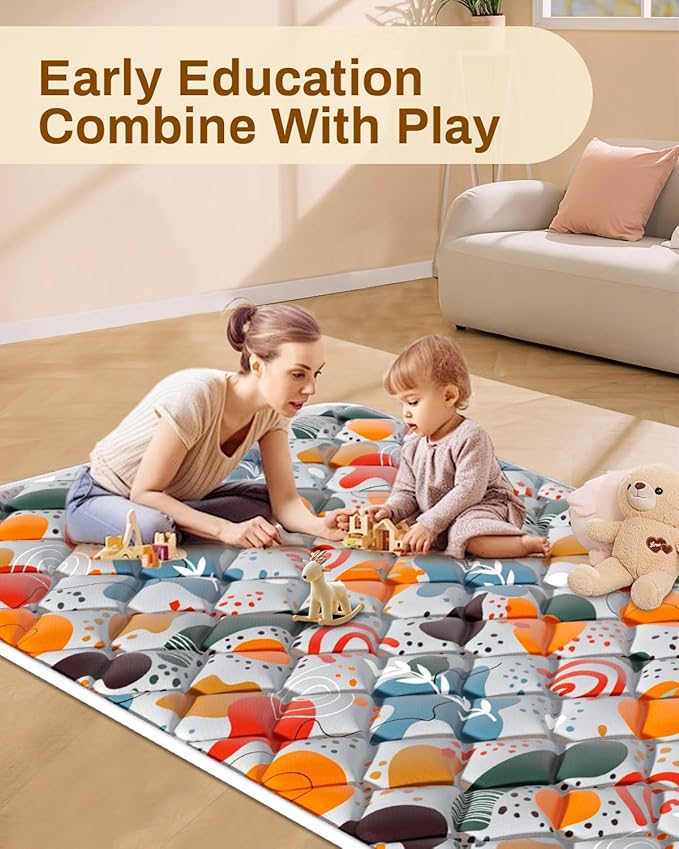 Baby Play Mats for Floor, Foldable 74x50 Playpen Mat Grey, Thicken Cushioning Padding Playmate for Baby and Toddlers Infants, Non-Slip, Machine Washable, Easy to Store