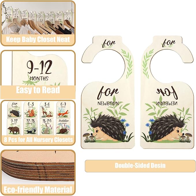 Baby Closet Dividers 8 PCS - Cute Baby Clothes Organizer for Nursery Decor, Double-Sided Size Labels from Newborn to 24 Months