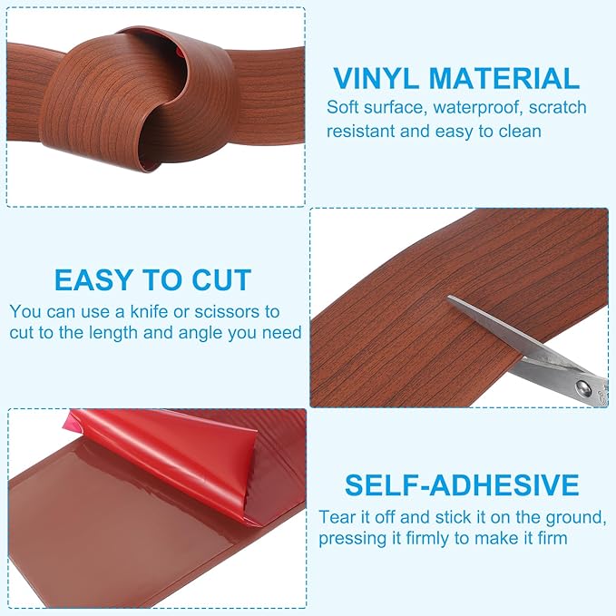 PATIKIL Self Adhesive Floor Transition Strip 10 ft x 2" Vinyl Flat Divider Flooring for Joining Floor Gaps Carpet Transition Floor Tiles, Walnut