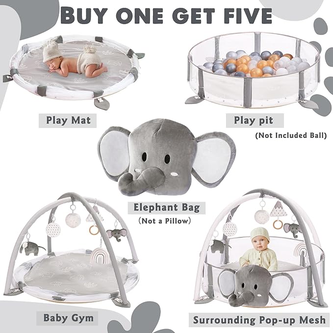Crisschirs 5-in-1 XL Large Baby Gym & Ball Pit, Play Mat & Play Gym, Combination Baby Activity Gym with Milestone Cards for Sensory Exploration and Motor Skill Development, Balls are not Included