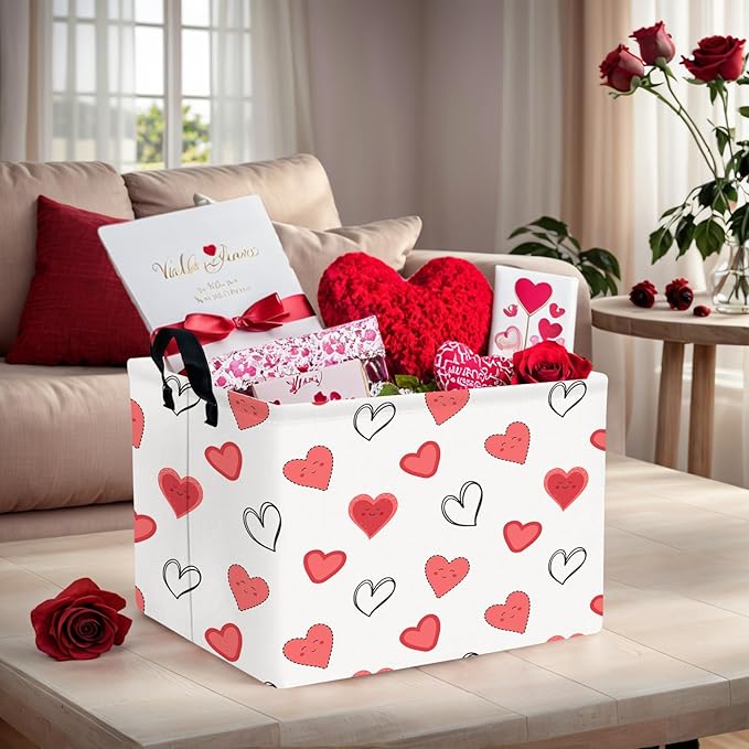 ASKETAM Valentine's Day Basket for Gifts Empty Cute Heart Large Gift Basket Decorative Storage Bin for Kid and Baby Room Décor (Cartoon Smiley Face Heart)