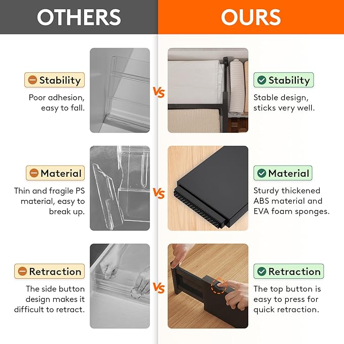Lifewit 6 Pack Drawer Dividers 4" High, 11-17" Adjustable Drawer Organizers for Clothes, Expandable Dresser Separators in Bedroom/Bathroom/Kitchen/Fridge/Office Organization and Storage, Black