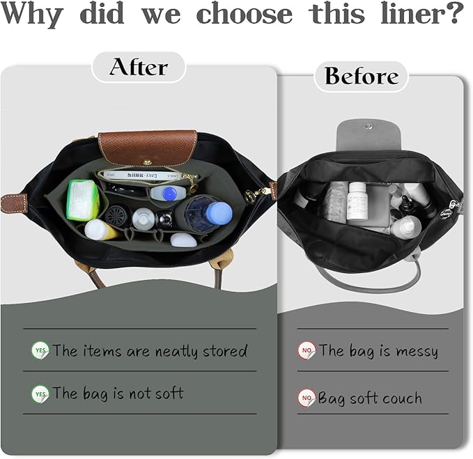 Lckaey Organizer Insert For Long Champ Le Pliage Purse organizer Premium Felt 1012-25Grey-S