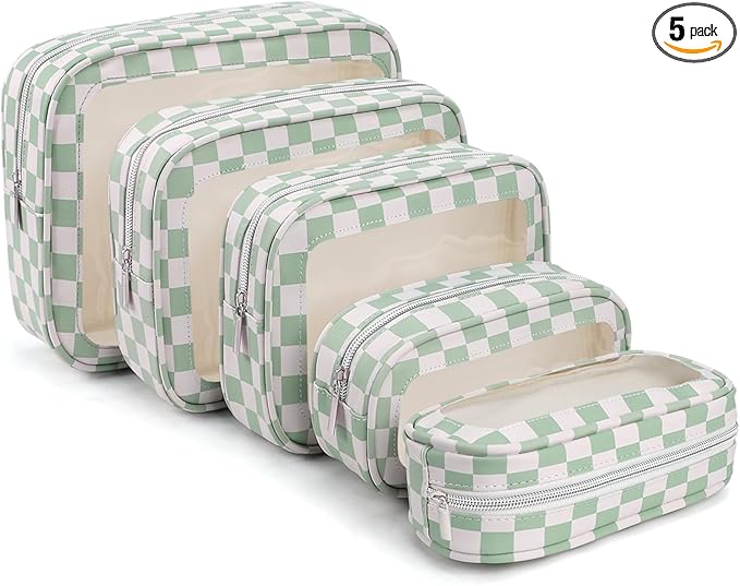 5PCS Diaper Bag Organizer Pouch Set,TSA Approved Toiletry Bag, Waterproof TPU Makeup Bag Set, Travel Organizer Bags for Women and Kids
