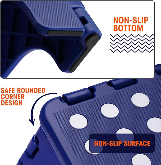 Korpai 13" Folding Step Stool for Adults and Kids Holds Up to 300 lbs,Non-Slip Folding Stools with Portable Handle, Compact Plastic Foldable Step Stool for Bathroom,Bedroom, Kitchen,Royal Blue,1PC
