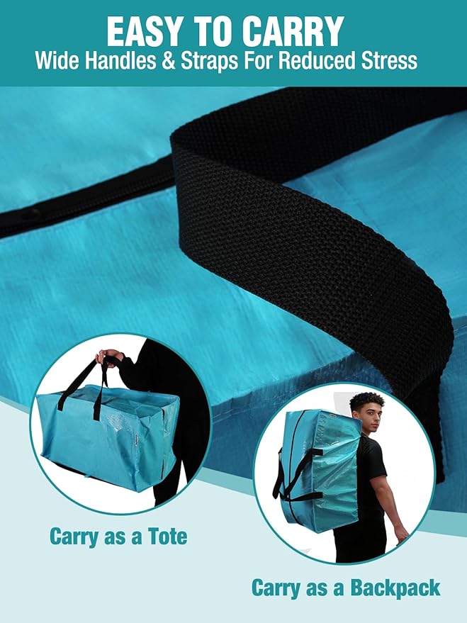 WORKPRO 8 Pack Extra Large Moving Bags with Zippers & Carrying Handles Backpack Straps, Heavy-Duty Storage Tote for Space Saving Moving Storage (Blue)