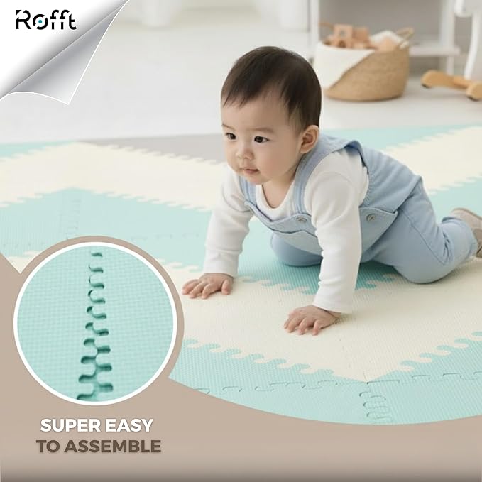 Little fun times Play Mat for Baby Large 72 Pieces, Assembled Total 64 x 64 inch 28,4 SqFt, Interlocking Floor Puzzle, EVA Tiles Playmat for Toddler and Kids, Two Colors Design with Edges.