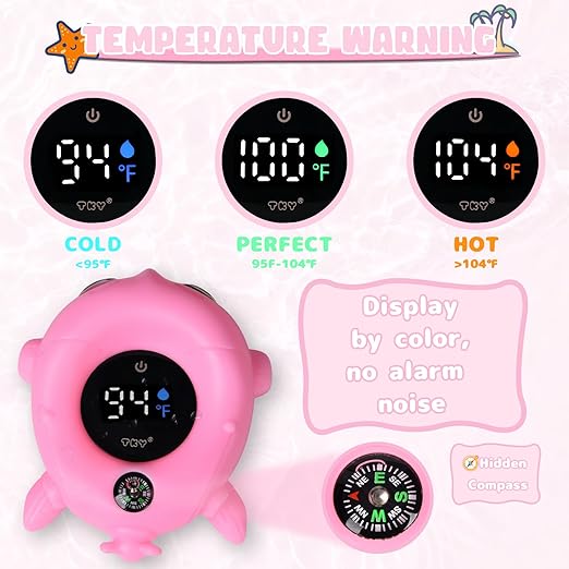 Baby Bath Thermometer with Floating Toys - Digital Water & Room Temperature Monitor, Rechargeable Thermometer with Alerts for Newborn Bath Essentials, Infant Safety