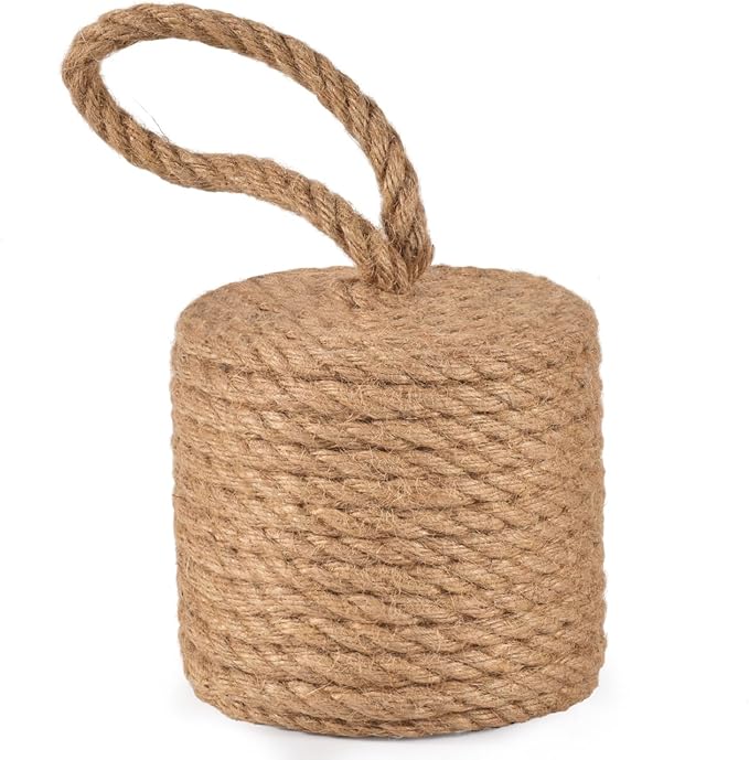 Decorative Door Stoppers for Bottom of Door4 lb Rope Knot Door Stop Weighted Doorstopper, Heavy Nautical Doorstop for Bedroom, Living Room, Window Wedge, Bookend, Cylindrical (Natural)