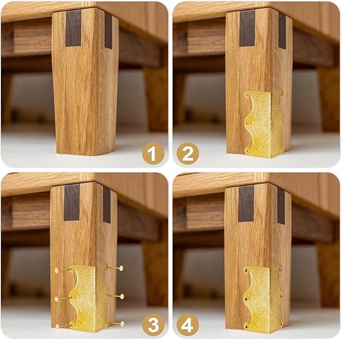 4 Pcs Baseboard Corner Protectors,Vintage Metal Skirting Board Corner Protectors for File Boxes,Bookshelves,Wooden Cases,Jewel Cases Decorative (Gold)