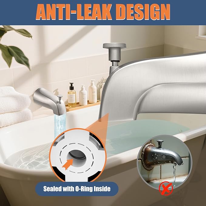 Universal Bathtub Tub Spout with Diverter, Fits 1/2" Slip-Fit Copper Pipe Connection, Pull Down Bathtub Faucet Spout Replacement, Easy Installation (Brushed Nickel)