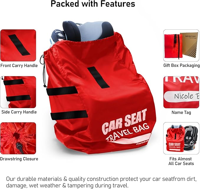 Car Seat Travel Bag for Airplane, Large Car Seat Bags for Air Travel, Gate Check Storage Bag for Car Seat Airport, Carseat Cover Travel - Baby Travel Essentials for Flying