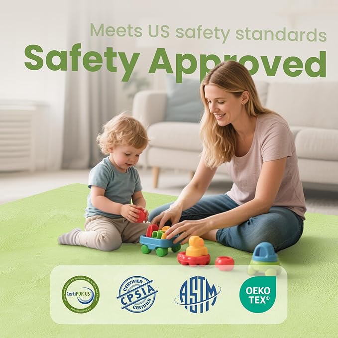 Baby Play Mat for Floor,1.3" Thick Elasti-Foam 50"×50" Playpen Mat for Tummy Time, Soft Coral Velvet for Toddler,Infant,Kids,Non-Slip Backing Safe for Crawling (Sage Green)