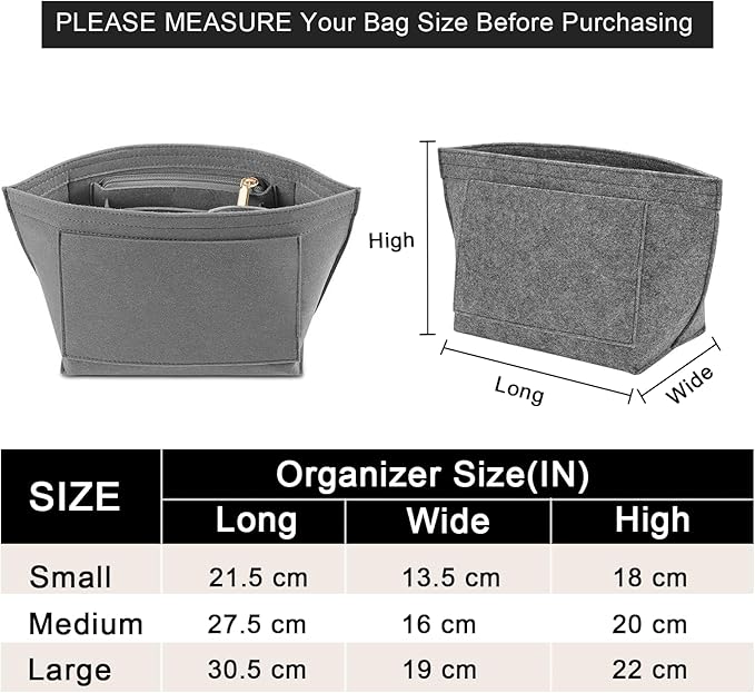 Felt Organizer Compatible with longchamp le pliage L Handbag Insert (Large,Gary)