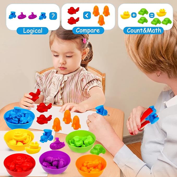 NAODONGLI Counting Transport Matching Game with Rainbow Bowls,Color Sorting & Sensory Training Montessori Preschool Education Learning Fine Motor Skills Easter Gifts for 3 4 5 Years Old Boys Girls