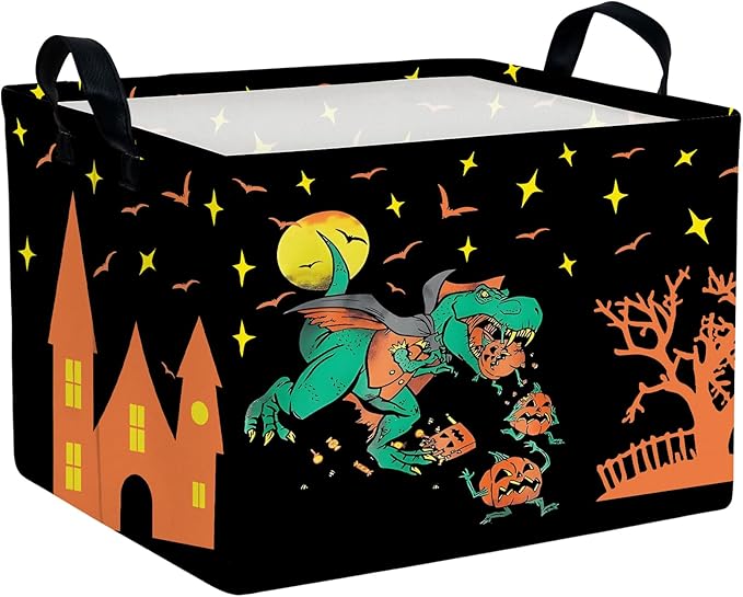ASKETAM Halloween Basket Gift Cute Pumpkin Ghost Parties Decor Kid Trick or Treat Basket for Boys and Girls Rectangular Storage Bin Box (Dinosaur)