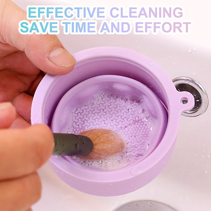 Makeup Brushes Cleaner Mat with Brush Storage Holder, Folding Portable Washing Tool for Makeup Brush Cleaning, 2 In 1 Silicone Brush Cleaner Pad & Cosmetic Brush Organizer Rack (Blue)