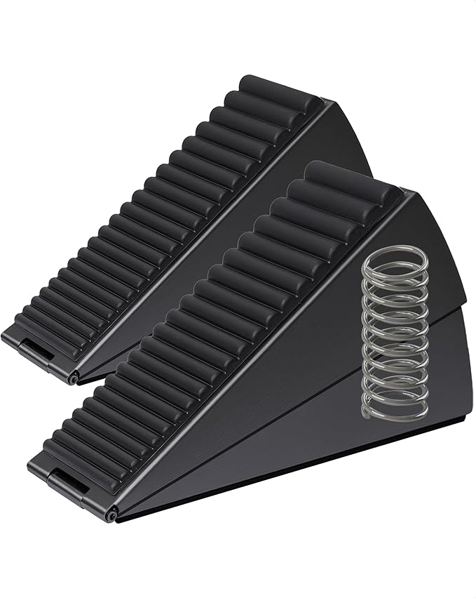 Large Door Stopper - Metal Door Wedge, Tall Door Stopper, Spring Rubber for Extra Strong Grip (Black, 2 Pack)