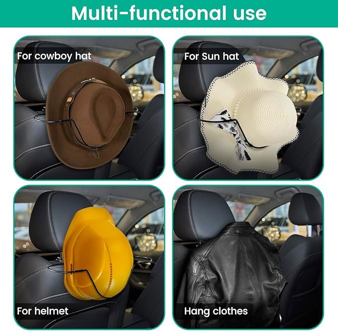 Folding Design Hat Rack For Car, Cowboy Hat Holder For Truck SUV Car(keep Hat Shape), Automotive Seat Back Hard Hat Holder Car Clothes Hanger, Cowboy Hat Organizer for Automotive Travel