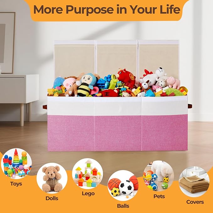 Uniency Extra Large Toy Box,150L Foldable Sturdy Toy Storage with Lid,40"x14"x16" Kids Storage Organizer,Toy Chest for Boys&Girls,for Nursery,Bedroom,Playroom,Living Room,Large Capacity Toybox(Pink)
