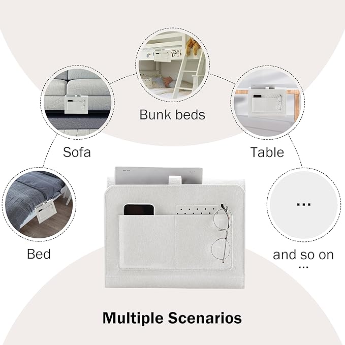 YOUDENOVA Bedside Caddy, Bedside Storage Caddy, Bedside Organizer for Dorm Room, Bunk Bed, Beige