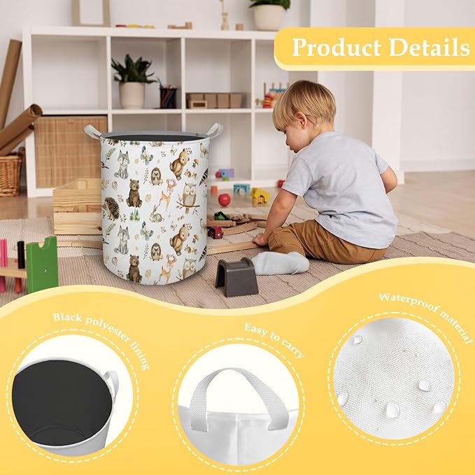 HKTZM Baby Nursery Laundry Basket, Toybox for Boys Girls Room, Forest Animal Laundry Basket Hamper Waterproof Collapsible Clothes Toys Storage Bin Organizer for Kids Room Playroom Bedroom Bathroom