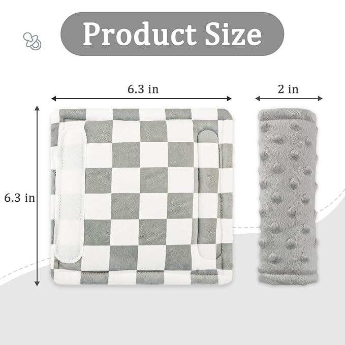DILIMI Baby Car Seat Belt Covers, 2Pcs Carseat Shoulder Strap Pads, Soft Minky Car Seat Neck Covers, Newborn Car Seat Strap Protectors, Stroller Strap Covers for Baby Kids, Grey Checkered