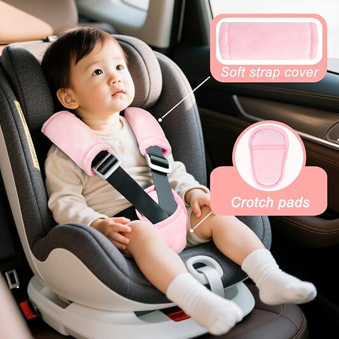 Car Seat Straps Pads for Baby Girls 3 Pieces,Super Soft Car Seat Strap Covers Kids,Man Fai Sky Infant Carseat Shoulder Pading, Hip Support for All Car Seats, Pushchair, Stroller(Pink)