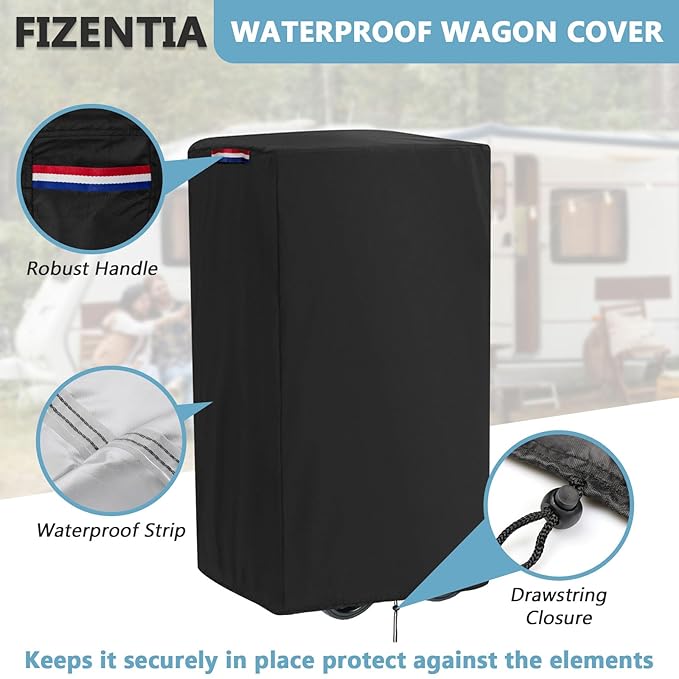Fizentia Wagon Stroller Cover,Waterproof 420D Strollers Covers,Heavy Duty Protector for Beach,Collapsible,Foldable Wagons,etc(47" Lx18 Wx35 H,Black)