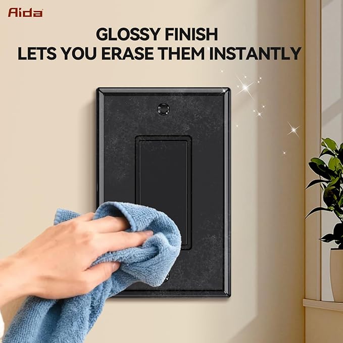 AIDA Decorative Wall Plate, 1-Gang Mid-Size, Unbreakable Polycarbonate Faceplates. Designed for decorator devices, UL Listed,Screws Included(4 Pack, Glossy Black)