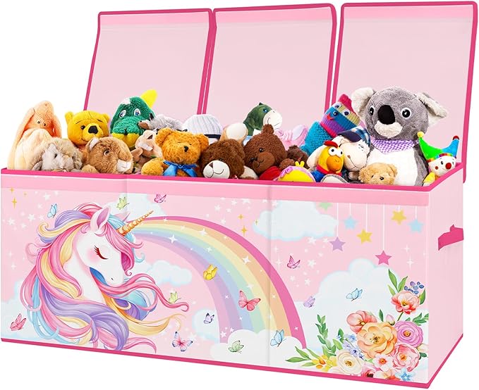 decalsweet Kids Toy Box Storage Chest Collapsible Storage Bin with Lids Handles for Boys Girls Toddler, Large Kids Toy Organizer Box for Kidsroom Bedroom Playroom Nursery,37.7"x12.5"x15.7"