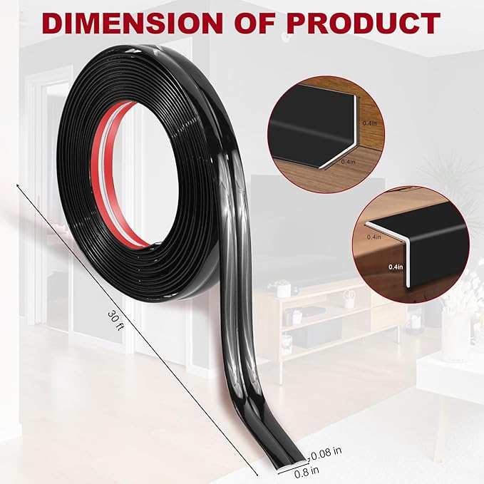 0.8 Inch x 30 Feet Wall Corner Protector Peel and Stick Corner Trim Molding Strip Self Adhesive Wall Edge Protectors Guards for Edge Ceiling, Black