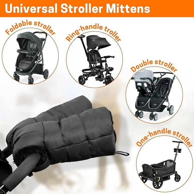 Aurya Stroller Gloves, Universal Stroller Warmmuffs, Winter Anti-Freeze Warm Mittens for Pram, Stroller, Pushchair Handbar
