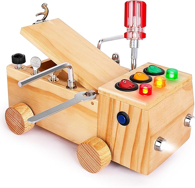 OAKJAR Montessori Schraubendreher Brett, Montessori Busy Board Spielzeug ab 2-6 Jahr, Montessori Activity Board Holzspielzeug Motorikspielzeug Lernspielzeug für Babys Kleinkinder Jungen Mädchen
