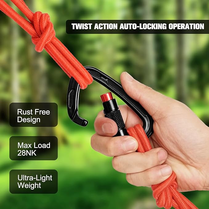 Auto Locking Carabiner Clips - 28KN (6172lbs) Heavy Duty Caribeaners ，2PCS Large Carabiner Clip for Keychains，Hammock，Camping, Gym, Hiking, Outdoor ，Dog Leash