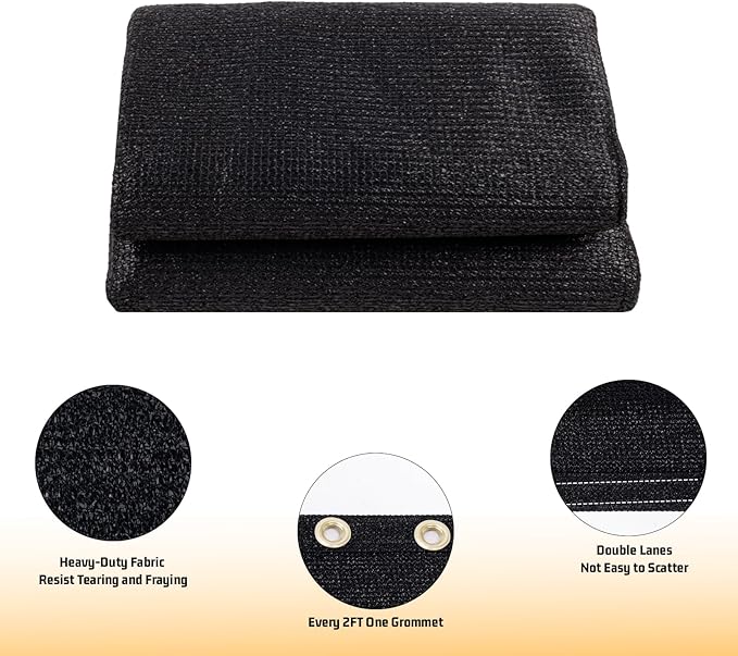 SUNNY GUARD Shade Cloth 4/6/8/10/12 FT Sun Shade Screen Fabric Shade Cover Tarp with Grommets for Pergola Backyard Garden, Black