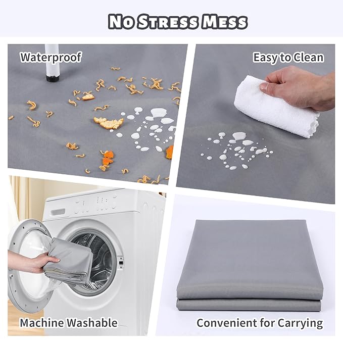 DFHY Splat Mat for Under High Chair/Arts/Crafts/Outdoor Picnic Mat, Washable Baby Spill Mat Waterproof Anti-Slip Floor Splash Mat, 51"x 51"Portable Baby Play Mat and Table Cloth-Light Grey