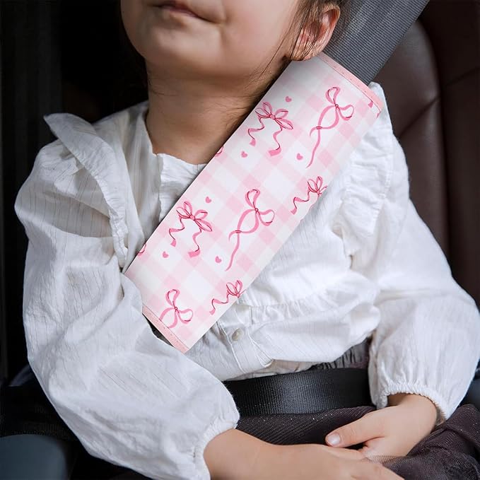 YR Seat Belt Cover for Kids, Soft Comfort Seat Belt Cushion for Children, Cute Cartoon Pattern Car Seat Belt Pads Cover for Girls and Boys, 1 Pack (Pink Bows)