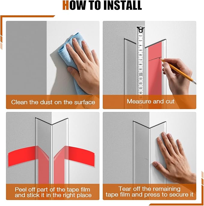 2 Pack Wall Corner Protector 31.5'', Self Adhesive Corner Protectors for Walls, Easy to Install Edge Guard Strip for Furniture Cabinet Shelf Drywall Baseboard Desk, 31.5in x 1.18in, Clear
